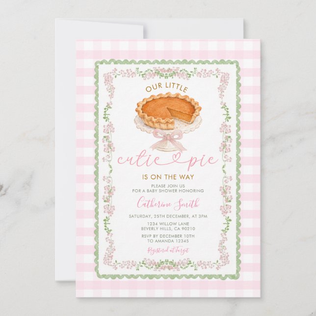Pumpkin Pie Pink Gingham BABY Shower Invitation (Front)