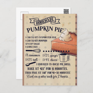 Pumpkin Pie Recipe Brown Orange Tan Dot   Postcard