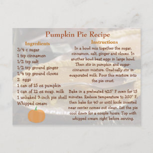 Pumpkin Pie Recipe Card