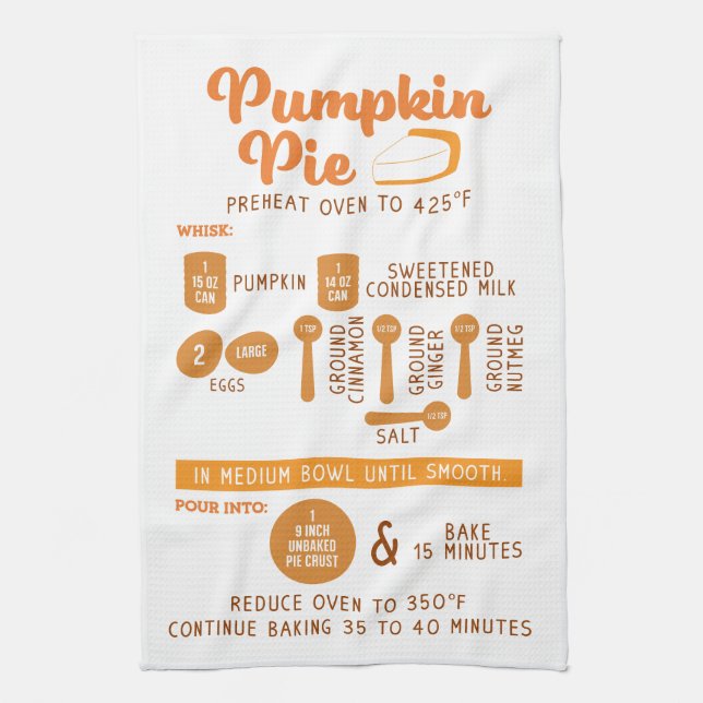Pumpkin Pie Recipe Holiday Gift Tea Tea Towel (Vertical)