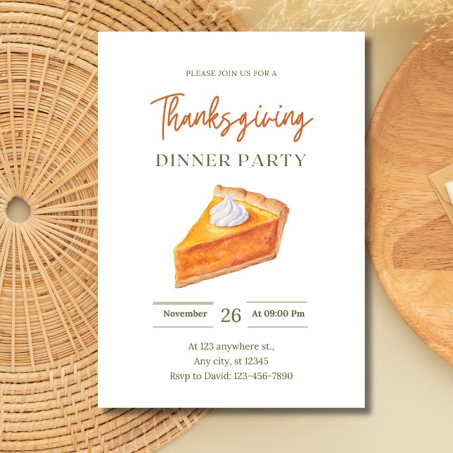 Pumpkin Pie Slice Thanksgiving Dinner Fall Party Invitation (Creator Uploaded)