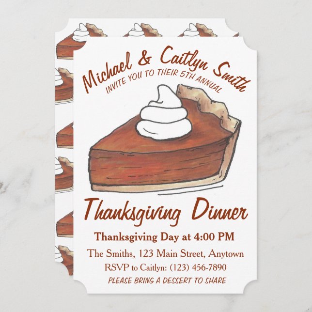 Pumpkin Pie Slice Thanksgiving Dinner Party Invitation (Front/Back)