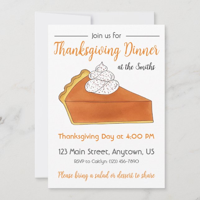 Pumpkin Pie Slice Thanksgiving Dinner Party Invitation (Front)