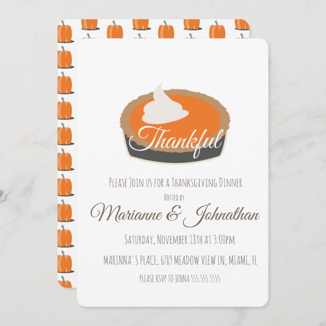 Pumpkin Pie Thankful Thanksgiving Dinner Family Invitation (Front/Back)
