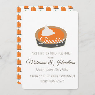 Pumpkin Pie Thankful Thanksgiving Dinner Family Invitation
