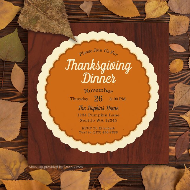 Pumpkin Pie Thanksgiving Dinner Invitation (Creator Uploaded)