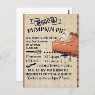 Pumpkin Pie Thanksgiving Recipe Postcard
