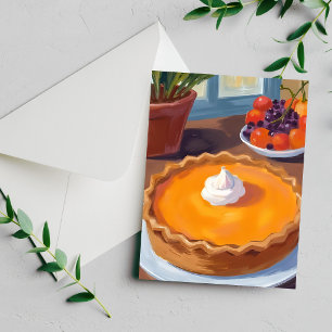 Pumpkin Pie   Thanksgiving Watercolor Painting Holiday Card
