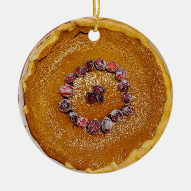 Pumpkin Pie with Cranberries Christmas Ceramic Tree Decoration (Front)