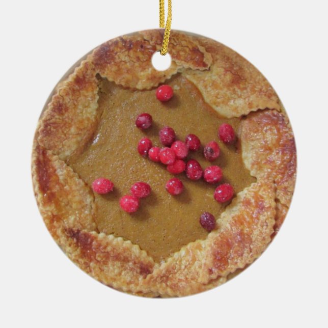 Pumpkin Pie with Cranberries Christmas Ceramic Tree Decoration (Front)