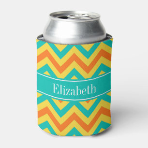 Pumpkin Pineapple Teal LG Chevron ZigZag Monogram Can Cooler