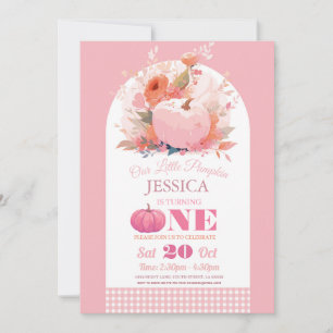Pumpkin Pink 1st One Birthday Girls Autumn Fall Invitation