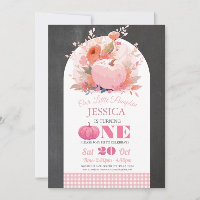 Pumpkin Pink 1st One Birthday Girls Autumn Fall Invitation (Front)