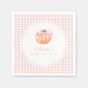 Pumpkin Pink bow and gingham baby shower Napkin