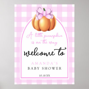 Pumpkin pink bow autumn welcome baby shower party poster
