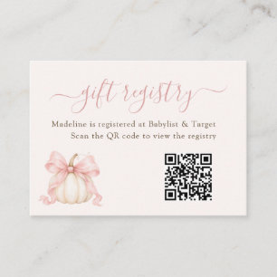 Pumpkin Pink Bow Baby Girl Shower QR Gift Registry Enclosure Card