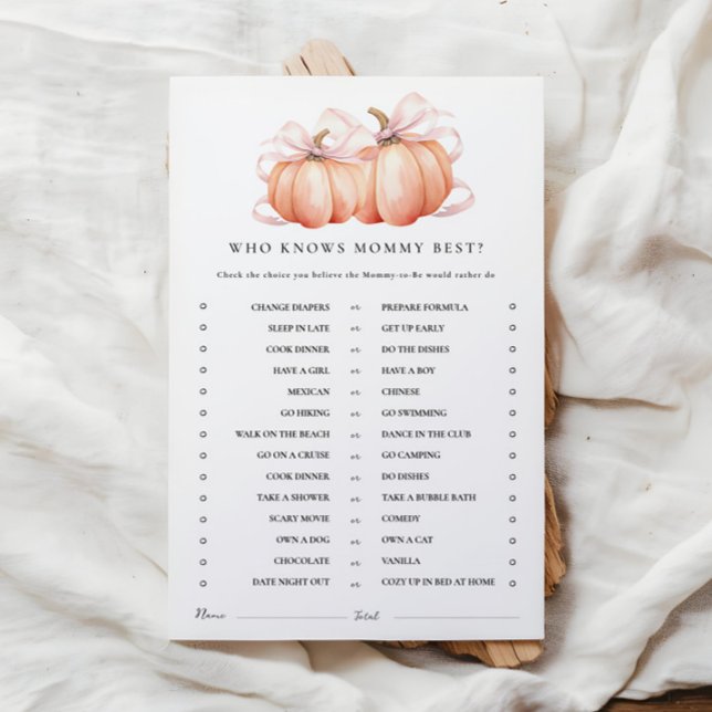 Pumpkin Pink Bow Baby Shower Activity Games (Creator Uploaded)