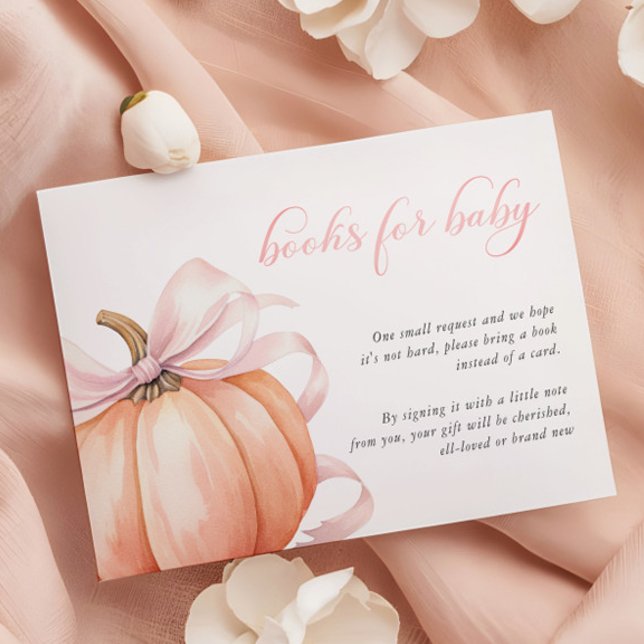 Pumpkin Pink Bow Baby Shower Books for Baby Enclosure Card (Creator Uploaded)