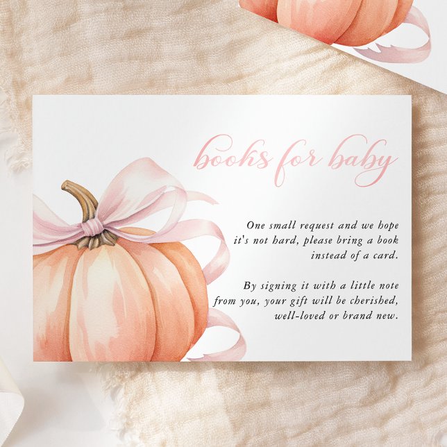 Pumpkin Pink Bow Baby Shower Books for Baby Enclosure Card (Creator Uploaded)