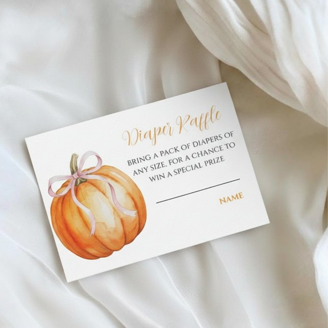 Pumpkin Pink Bow Baby Shower Diaper Raffle  Enclosure Card (Creator Uploaded)