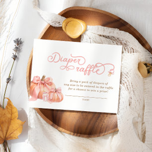 Pumpkin Pink Bow Baby Shower Diaper Raffle Ticket Enclosure Card