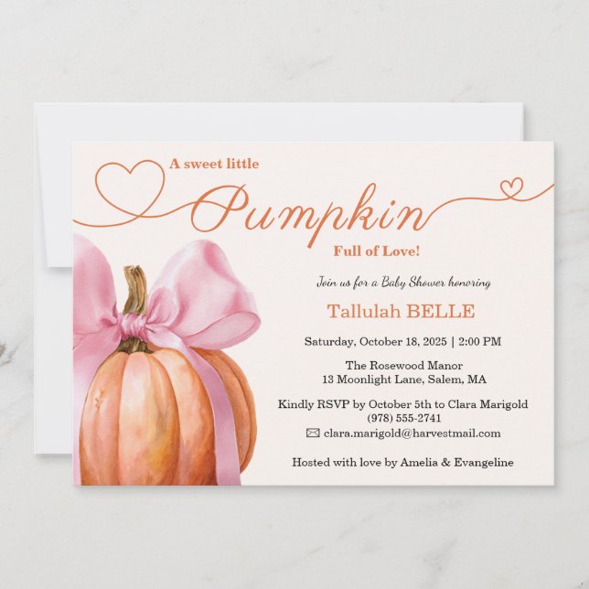 Pumpkin Pink Bow Baby Shower Enclosure card (Front)