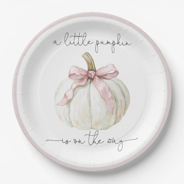 Pumpkin & Pink Bow Baby Shower Paper Plate (Front)