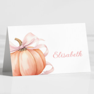 Pumpkin Pink Bow Bridal Shower Table Name Card 