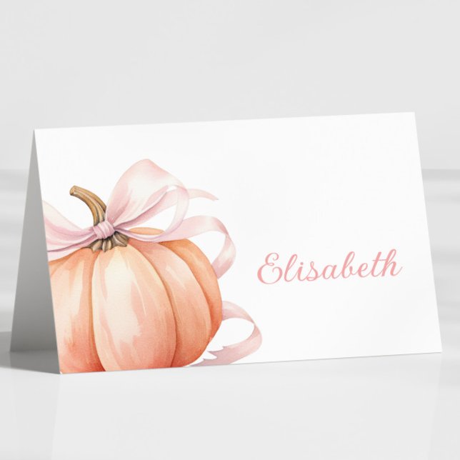 Pumpkin Pink Bow Bridal Shower Table Name Card  (Creator Uploaded)