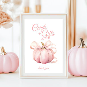 Pumpkin Pink Bow Cards & Gifts Table Sign Poster