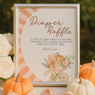 Pumpkin Pink Bow Diaper Raffle Table Sign Poster