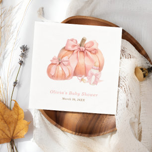Pumpkin Pink Bow Girl Baby Shower Napkins