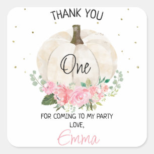 Pumpkin Pink Floral 1st Birthday Favor Sticker