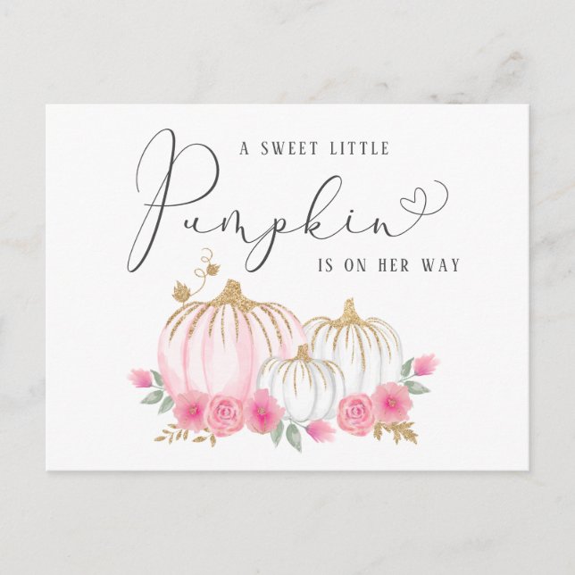Pumpkin Pink Floral Baby Girl Shower By Mail Invitation Postcard (Front)