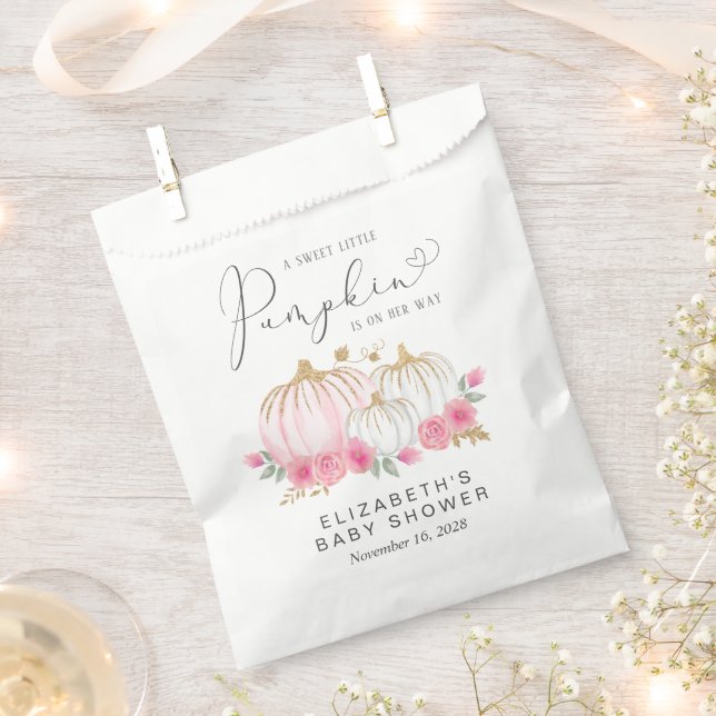 Pumpkin Pink Floral Baby Girl Shower Favour Bags (Clipped)