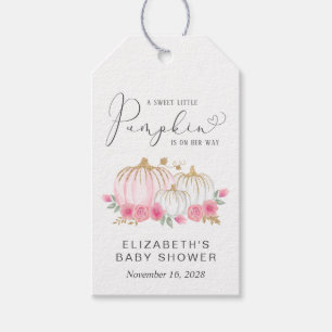Pumpkin Pink Floral Baby Girl Shower Thank You Gift Tags
