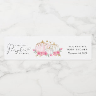 Pumpkin Pink Floral Baby Girl Shower Water Bottle Label