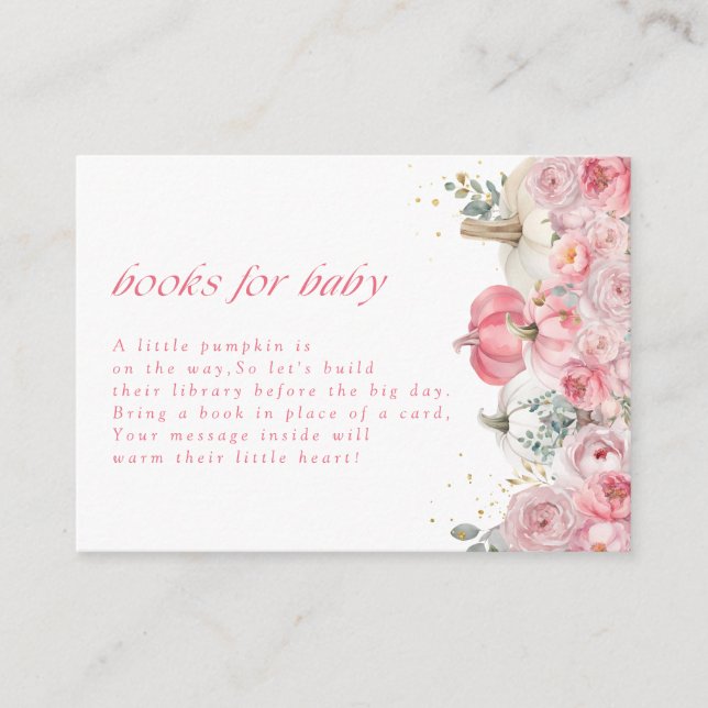 Pumpkin Pink Floral Baby Shower Books for Baby Enclosure Card (Front)