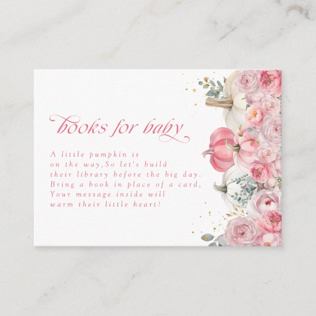 Pumpkin Pink Floral Baby Shower Books for Baby Enclosure Card (Front)