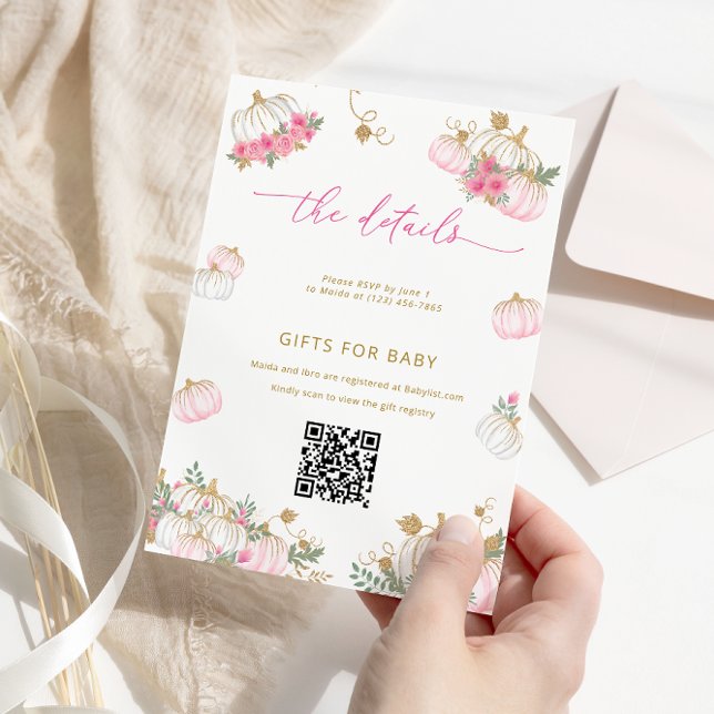 Pumpkin Pink Floral Baby Shower Details Card  (Creator Uploaded)