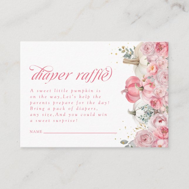Pumpkin Pink Floral Baby Shower Diaper Raffle Enclosure Card (Front)