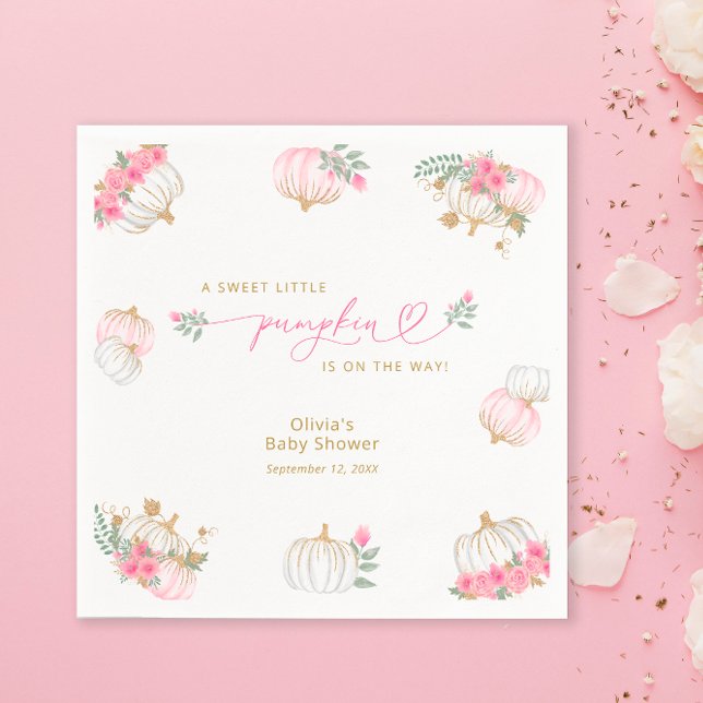 Pumpkin Pink Floral Baby Shower Paper Napkin (Creator Uploaded)