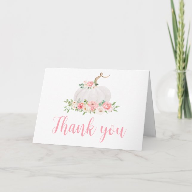 Pumpkin Pink Floral Baby Shower  Thank You Card (Front)
