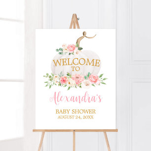 Pumpkin Pink Floral Baby Shower Welcome Poster