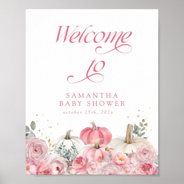 Pumpkin Pink Floral Baby Shower Welcome Sign (Front)