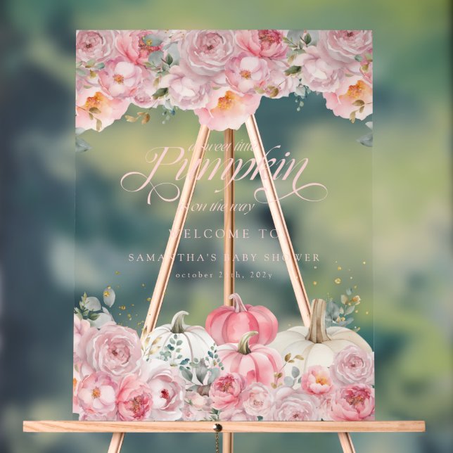  Pumpkin Pink Floral Baby Shower Welcome Sign (Neutral)