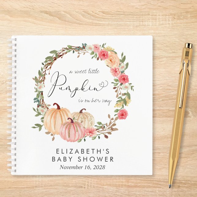 Pumpkin Pink Floral Girl Baby Shower Guest Book (Creator Uploaded)