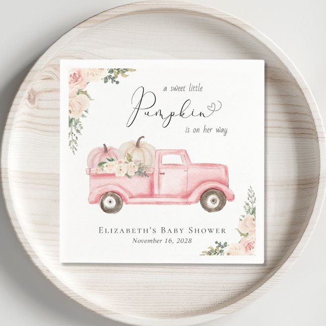 Pumpkin Pink Floral Truck Baby Girl Shower Napkin (Creator Uploaded)