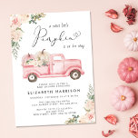 Pumpkin Pink Floral Vintage Truck Baby Girl Shower Invitation<br><div class="desc">An elegant baby girl shower invitation featuring "a sweet little pumpkin is on her way" written in a mixture of modern soft grey typography and a script with a heart swash and watercolors of a pink vintage truck, pumpkins and floral bouquets. Easily personalise the mother's name and shower details in...</div>