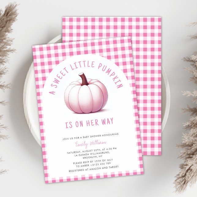Pumpkin Pink Gingham Plaid Baby Girl Baby Shower Invitation (Creator Uploaded)